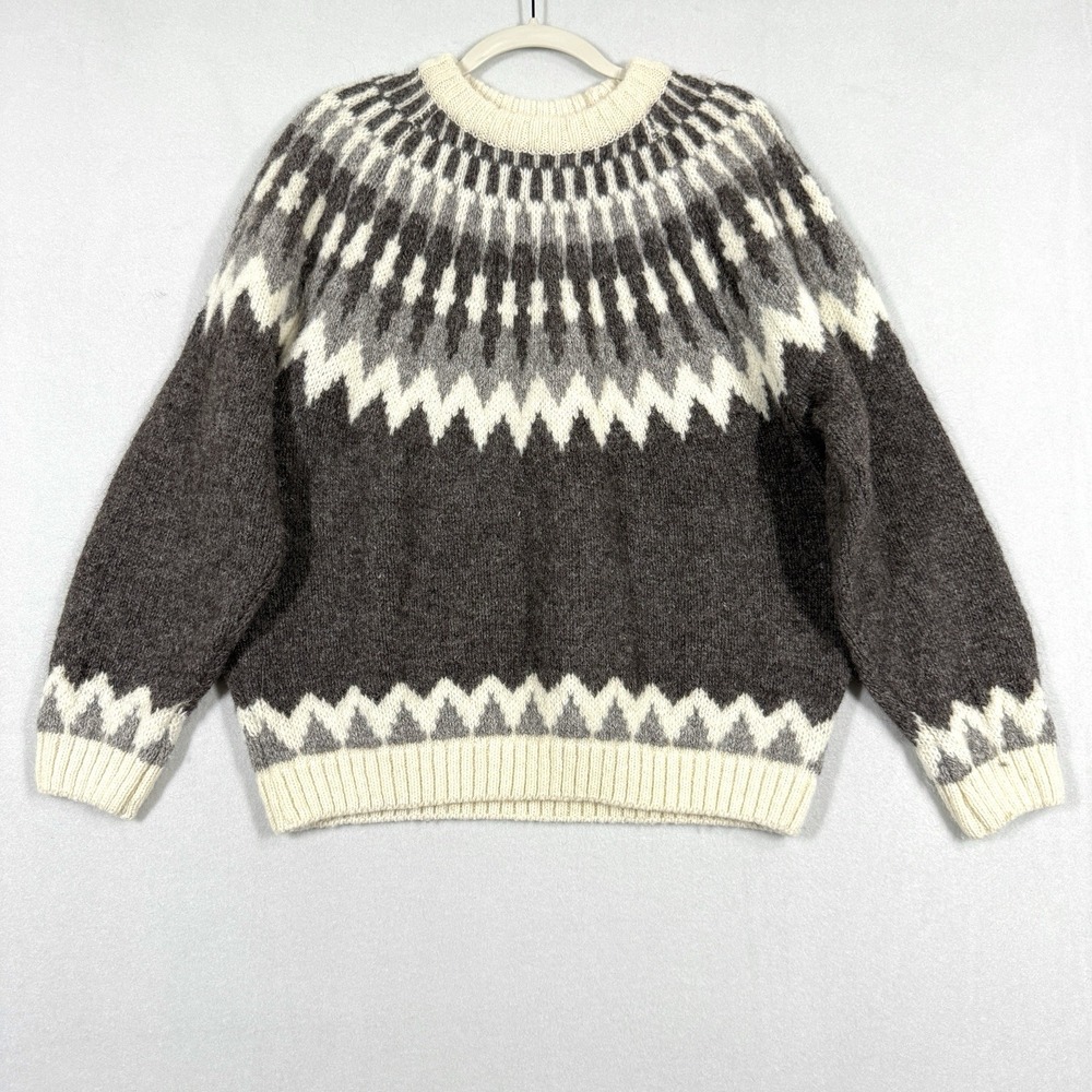 Lands' End Brown and Cream Nordic Wool Sweater